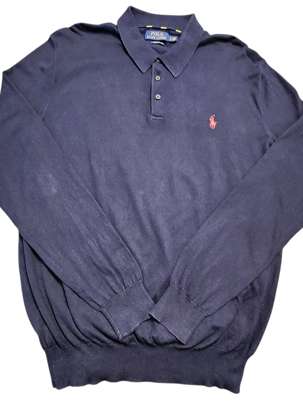 Polo by Ralph Lauren Men's Size Large Navy Long-Sleeve Pima Cotton Polo Sweater
